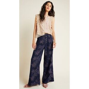 Anthropologie x Pilcro Ultra High-Rise Wide-Leg Floral Brocade Pants 28